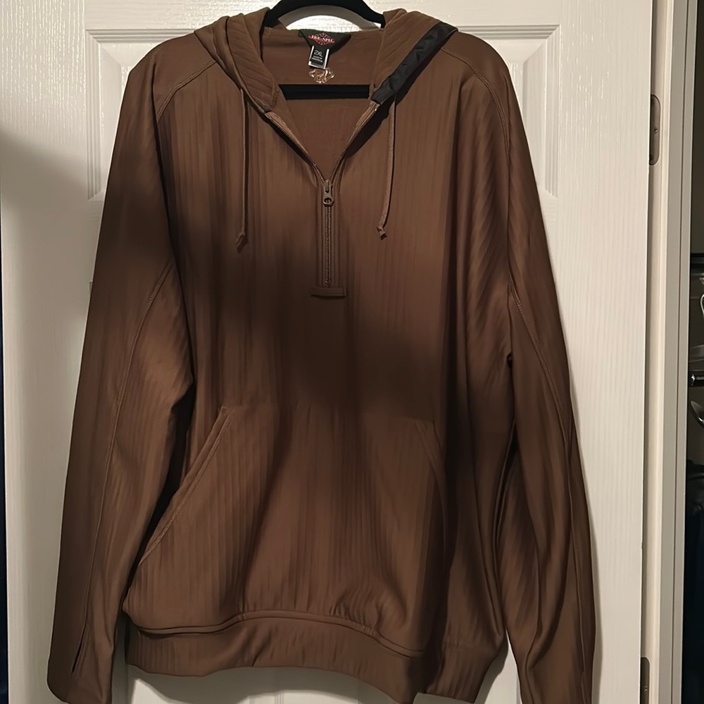 Men’s Hoodie TRUE-SPEC 2XL Brown Half Zipper Front Pockets Lightweight